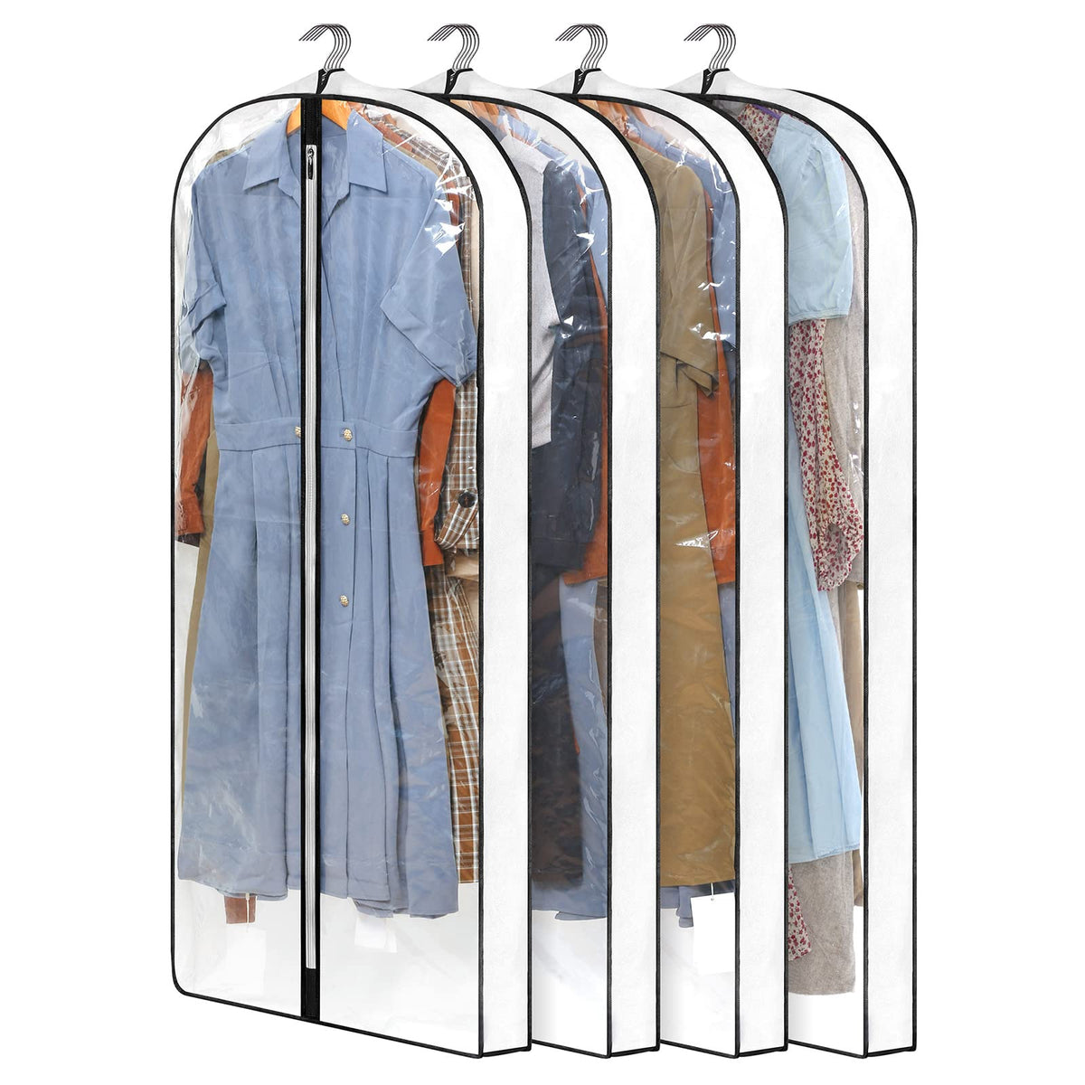 40" Clear Garment Bags for Hanging Clothes, 4" Gusseted Suit Bags for Closet Storage, Hanging Clothes Storage Suit Cover Bags with Zipper for Coats, Jackets, Shirts, 4 Packs