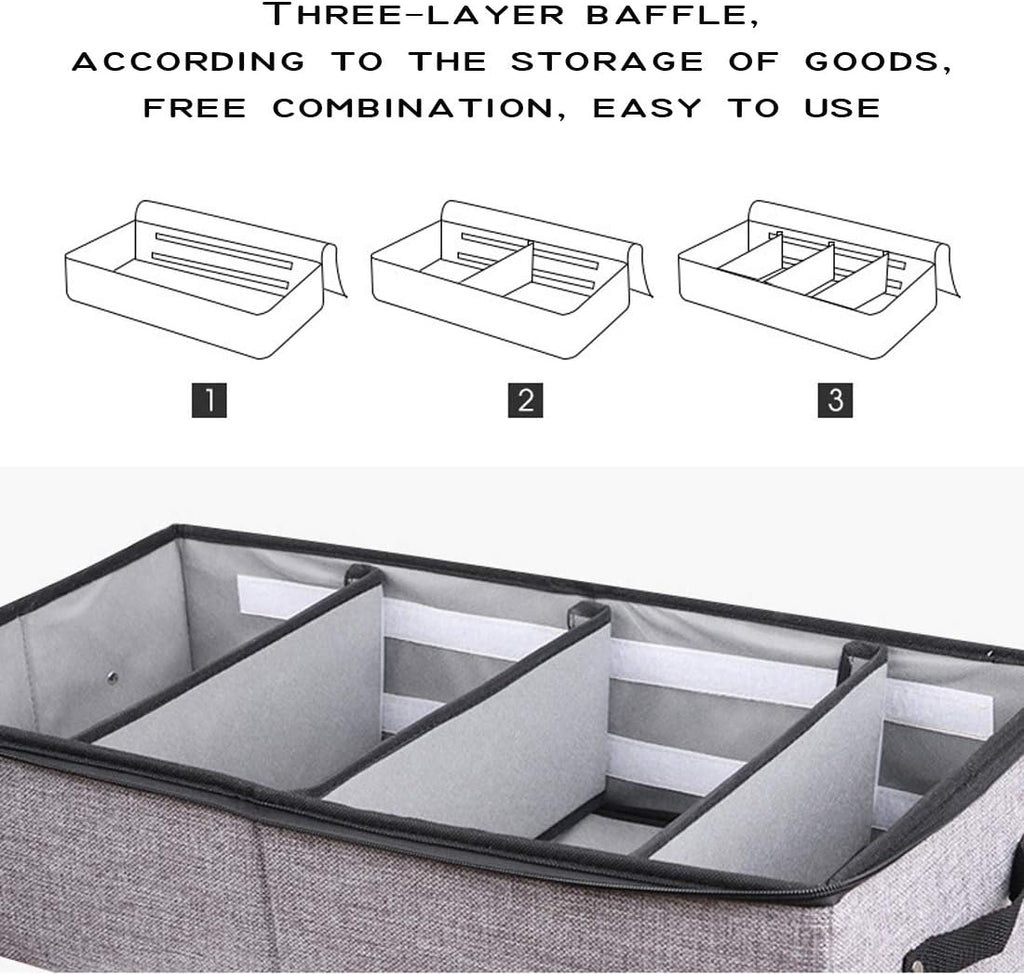 AARAINBOW 2 Packs Foldable Under Bed Clothes Organizer with Lids, Underbed Storage Container with Adjustable Dividers, UnderBed Storage Bins with Handles and Clear Window (Gray+Light Gray)