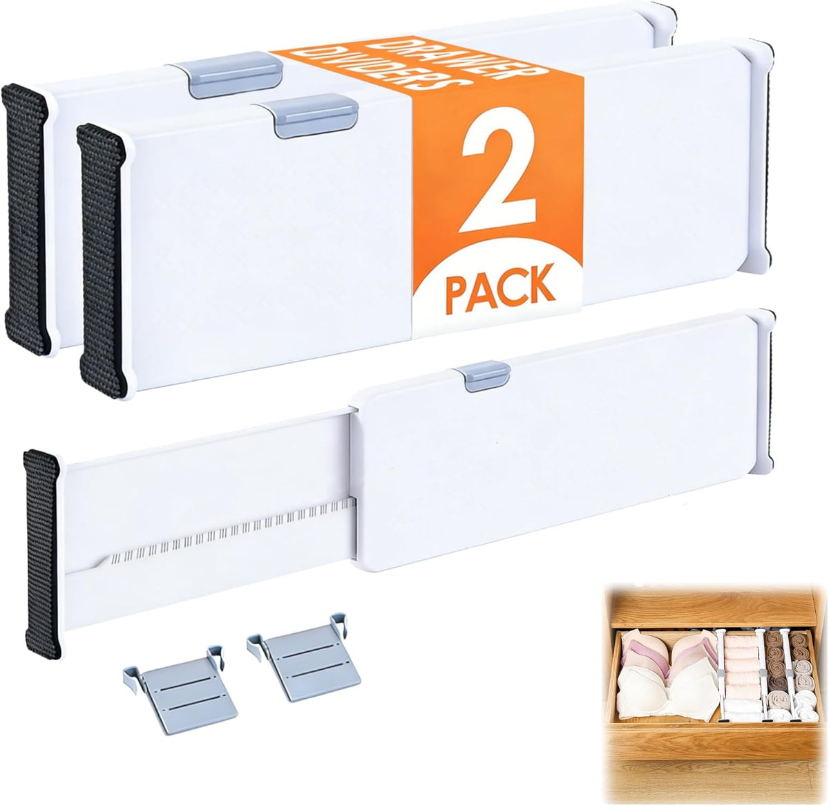 Adjustable Drawer Dividers, Storage Organizers, (2 Pack)