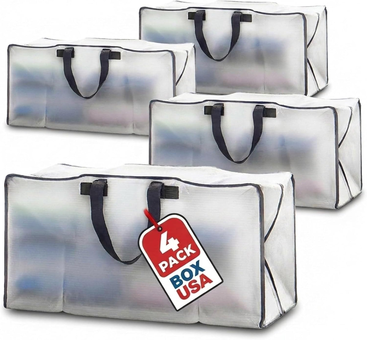 PACKING BAGS 4-Pack XL Moving Bags with Strong Handles & Zippers, Clear