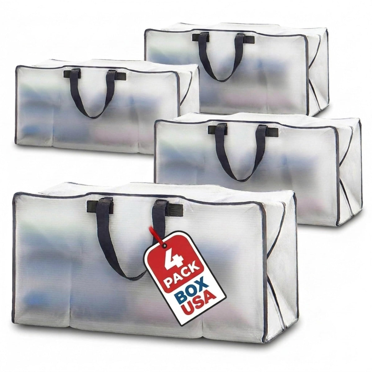 PACKING BAGS 4-Pack XL Moving Bags with Strong Handles & Zippers, Clear