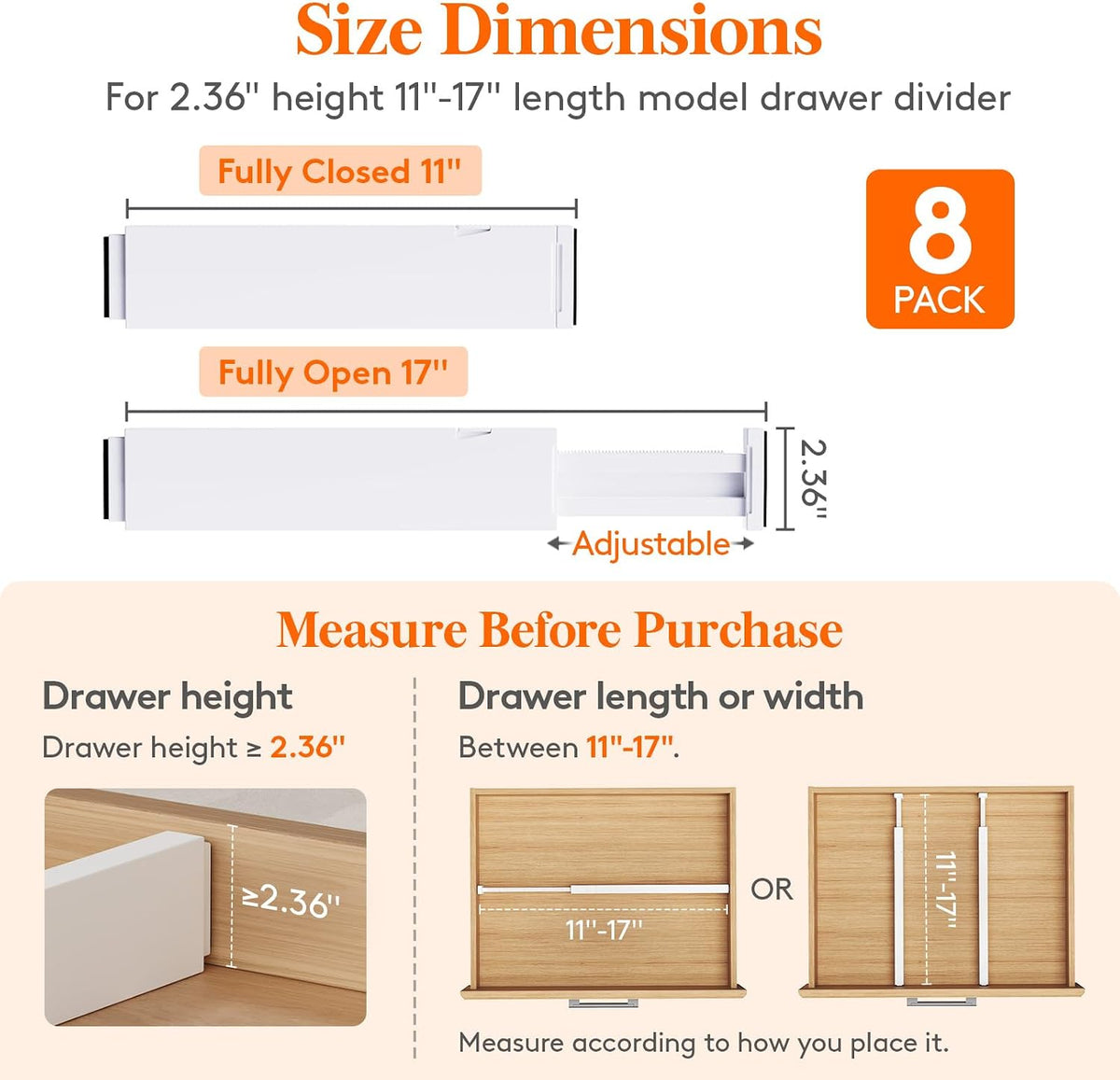 Lifewit 2.36" Upgrade Kitchen Drawer Dividers, Adjustable Drawer Organizer