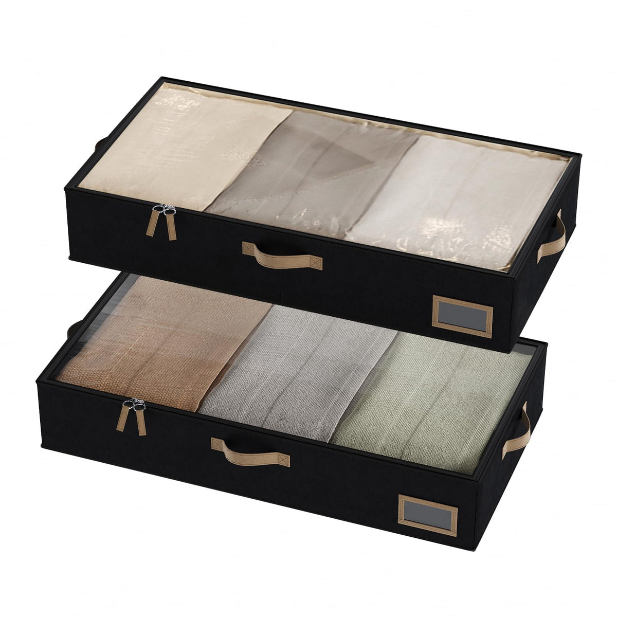Under Bed Storage, Under Bed Storage Containers Bins for Clothes, Large Linen Underbed Closet Organization Bins, 2 Pack Collapsible Underbed Bin Dorm for Clothes, Sweater, Beige