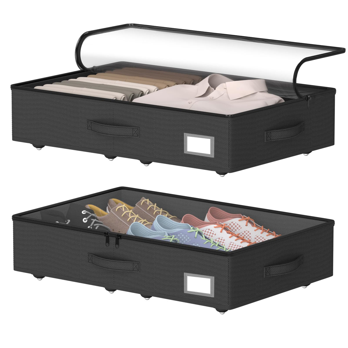EE-RoomWorld Under Bed Storage with Wheels, No Assemble Required 5.5 inches height beige under bed storage bins,Low Profile Rolling Underbed Shoe Storage containers，dorm underbed storage drawers