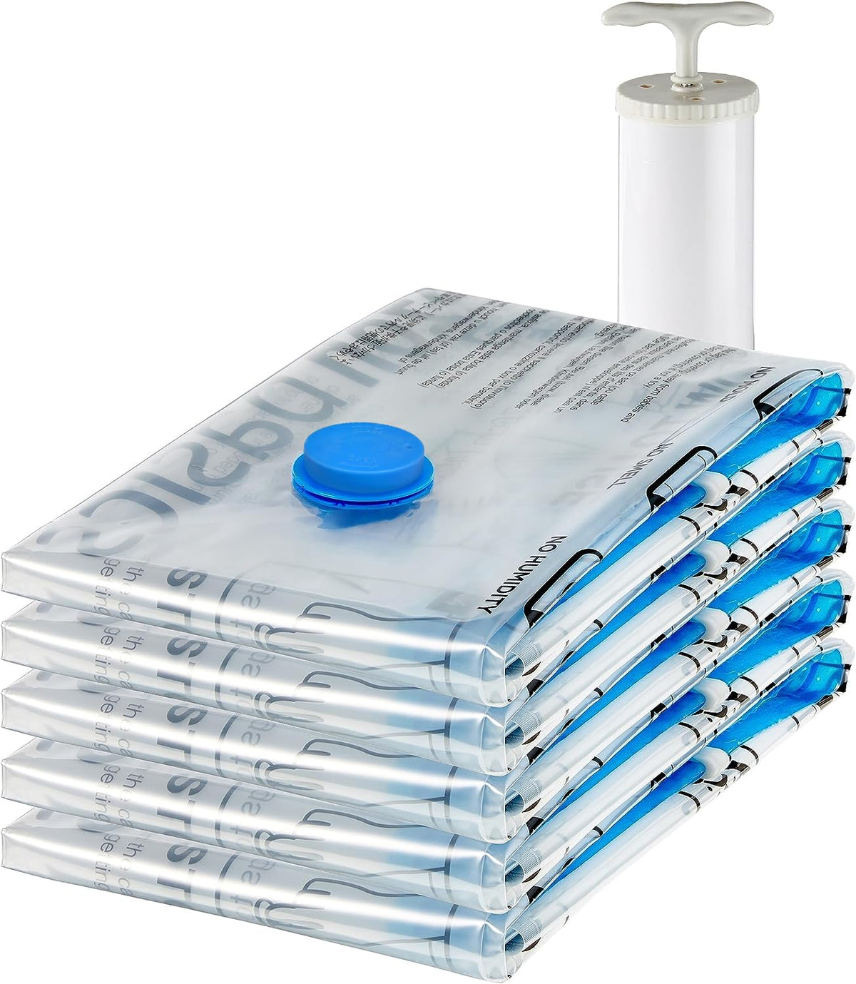 Amazon Basics Vacuum Storage Bags for Clothes, Space Saving Compression Storage Bags with Hand Pump, Heavy Duty, Stackable, Jumbo Size, Clear, 6-Pack
