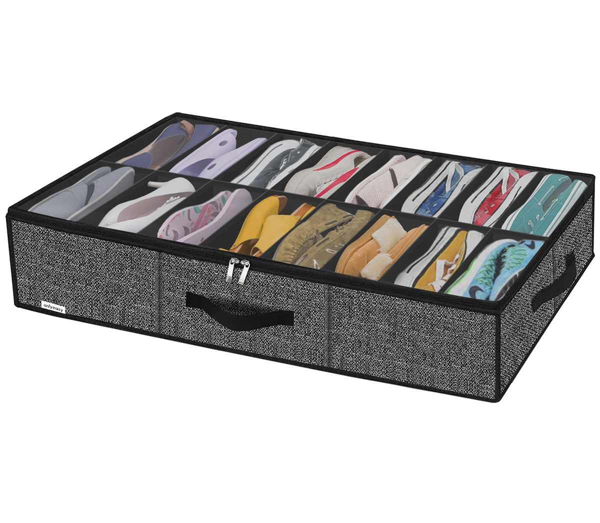 Onlyeasy Sturdy Under Bed Shoe Storage Organizer, Set of 2, Fit 12 to 24 Pairs, Underbed Shoes Closet Storage Solution with Clear Window, Breathable, L29.3 x W23.6 x H5.9, Linen-like Black, MXAUBSB2P
