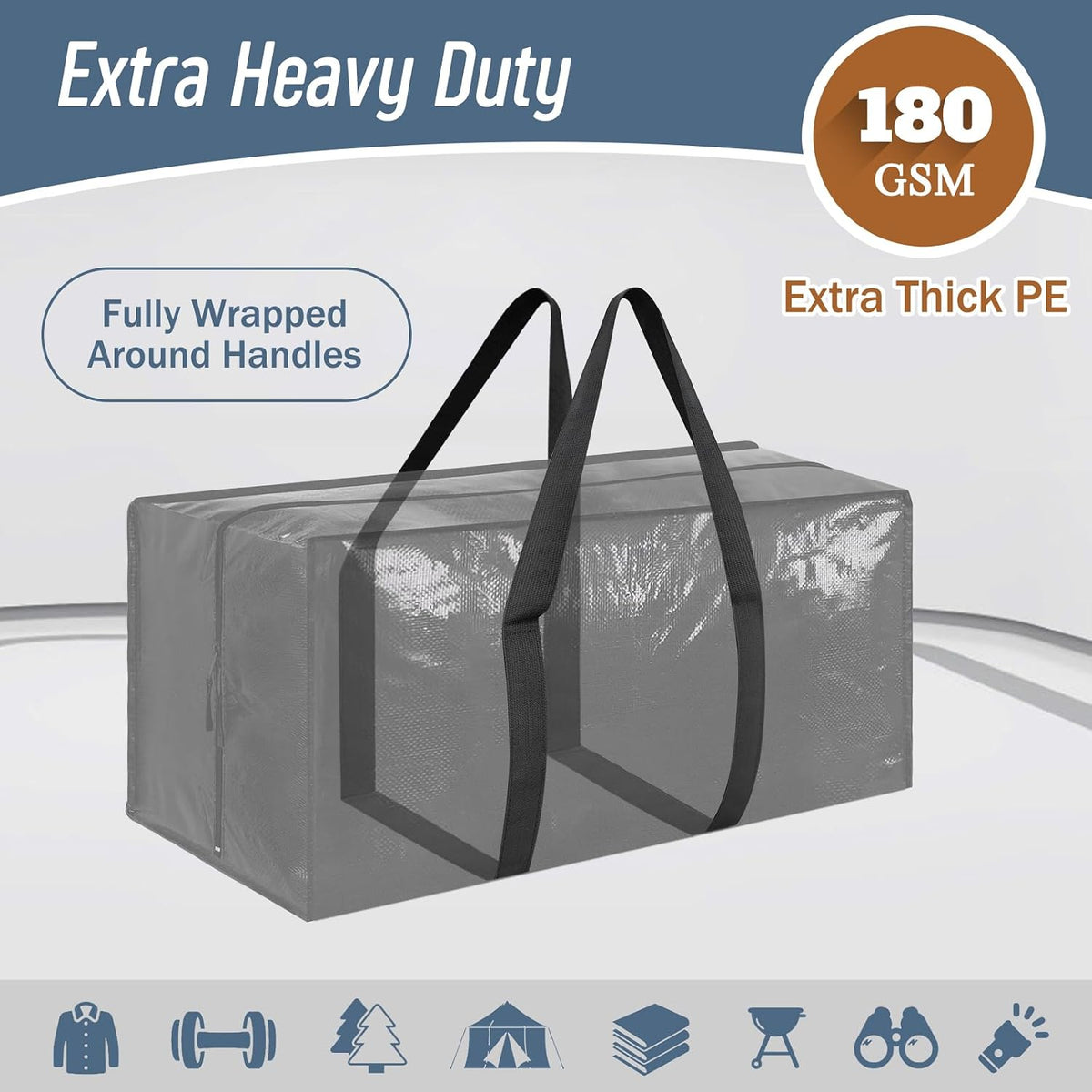 6 Pack Extra Heavy Duty Large Moving Bags with Strong Zipper, Black