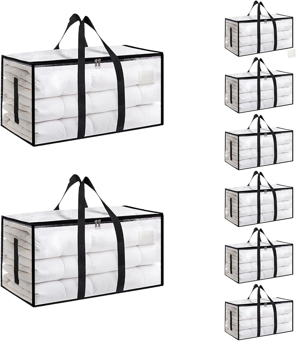 Moving Bags Extra Large 8 Pack - Heavy Duty Storage Totes with Wrap-Around Handles & Reinforced Zippers - Foldable Moving Box Alternative, Water-Resistant for Dorm, Closet & Under Bed Storage (Clear)