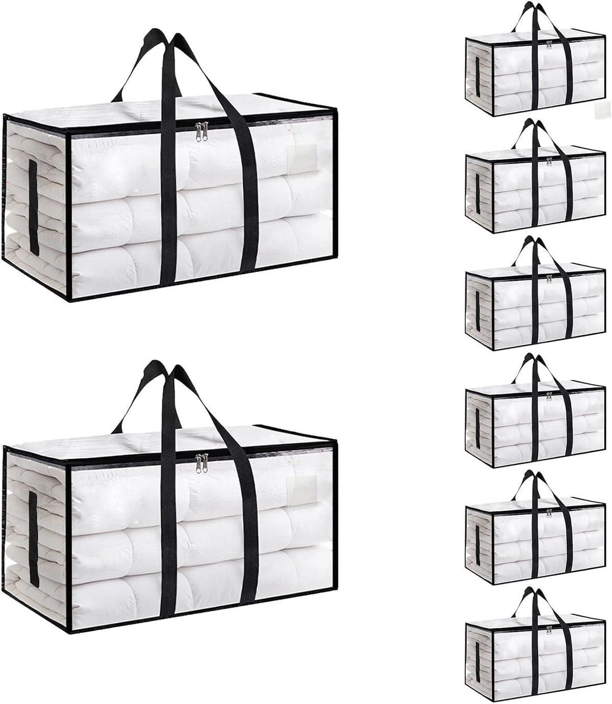Moving Bags Extra Large 8 Pack - Heavy Duty Storage Totes with Wrap-Around Handles & Reinforced Zippers - Foldable Moving Box Alternative, Water-Resistant for Dorm, Closet & Under Bed Storage (Clear)