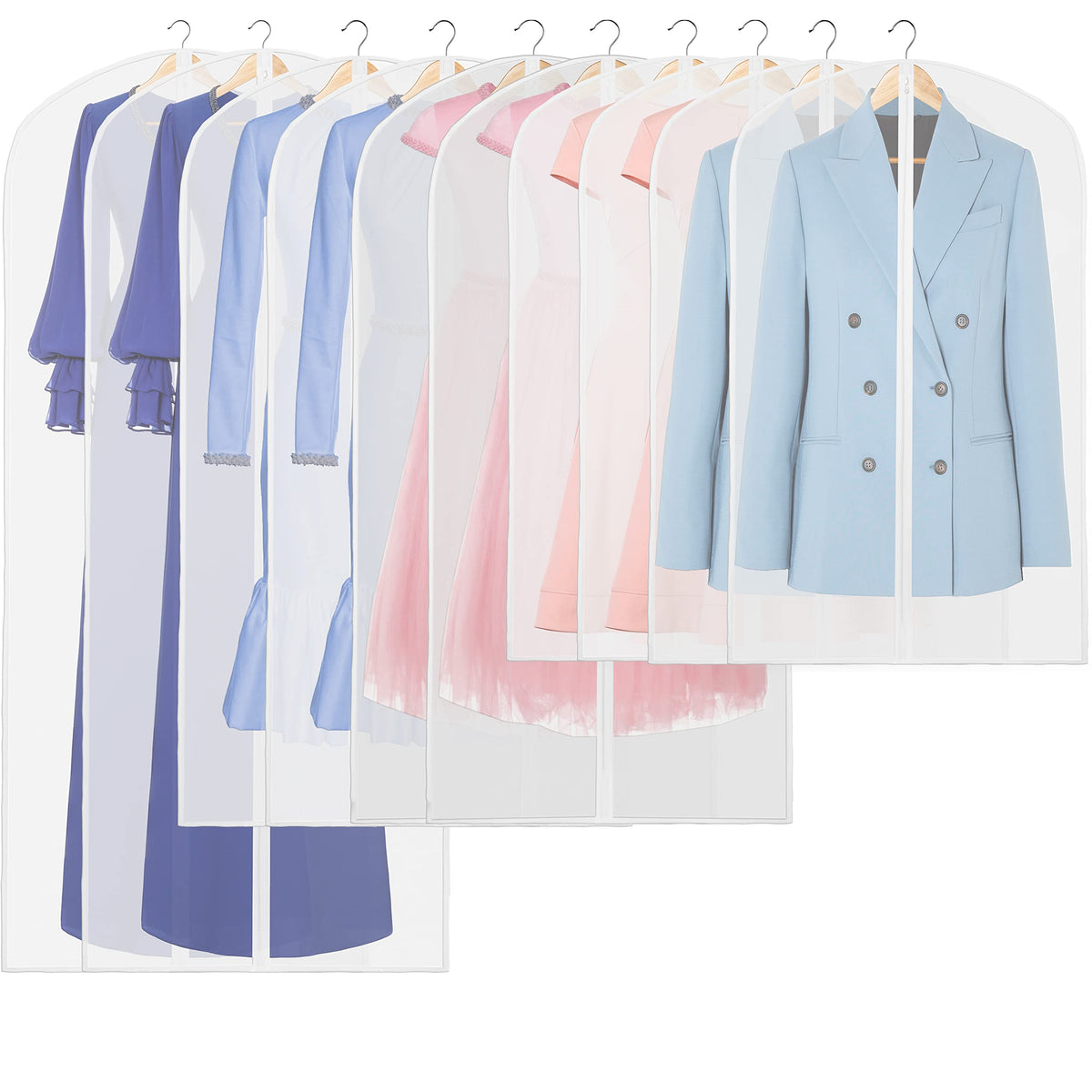 Simple Houseware 60-Inch Translucent Garment Bags with Zipper, 6 Pack