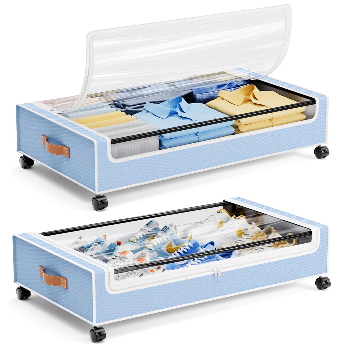 Yecaye Under Bed Storage with Wheels, 2Pack Under Bed Storage Containers, Underbed Shoe Storage Organizer, Rolling Under Bed Metal Drawers for Clothes, Blankets(30.71 x 16.93 x 6.69 in)