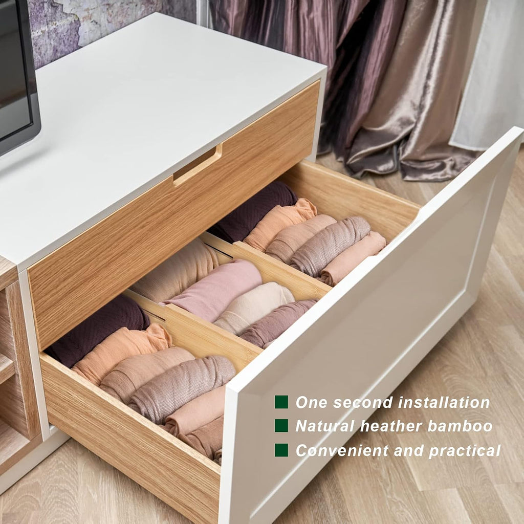 4 Pack Bamboo Drawer Dividers 2.6" High, Adjustable from 12 Inch to 17 Inch