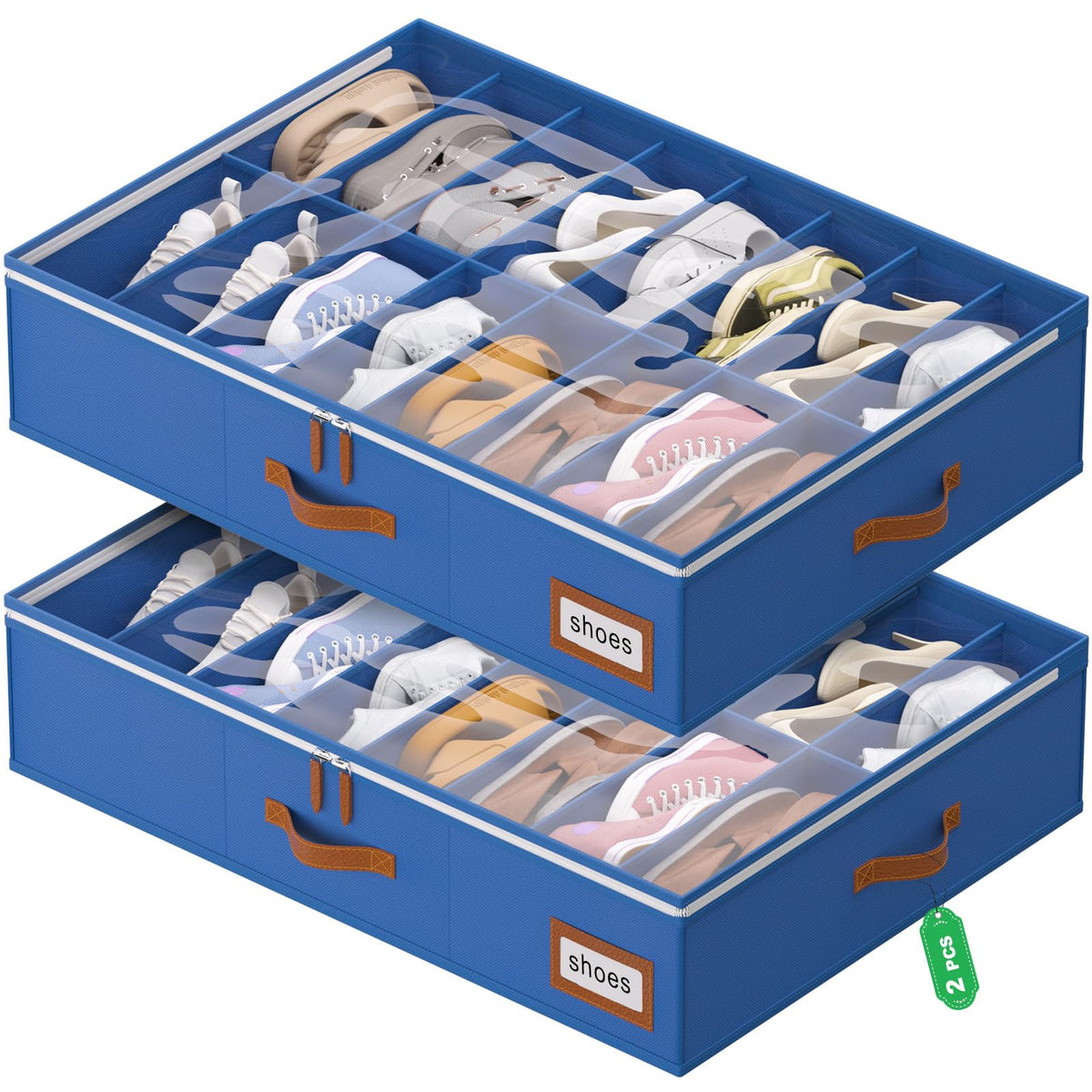 homyfort 32 Pairs Shoe Organizer Under Bed, Underbed Shoe Storage Boxes Bins, Organizador De Zapatos, Extra Large Zapateras Organizer, Grey, Set of 2