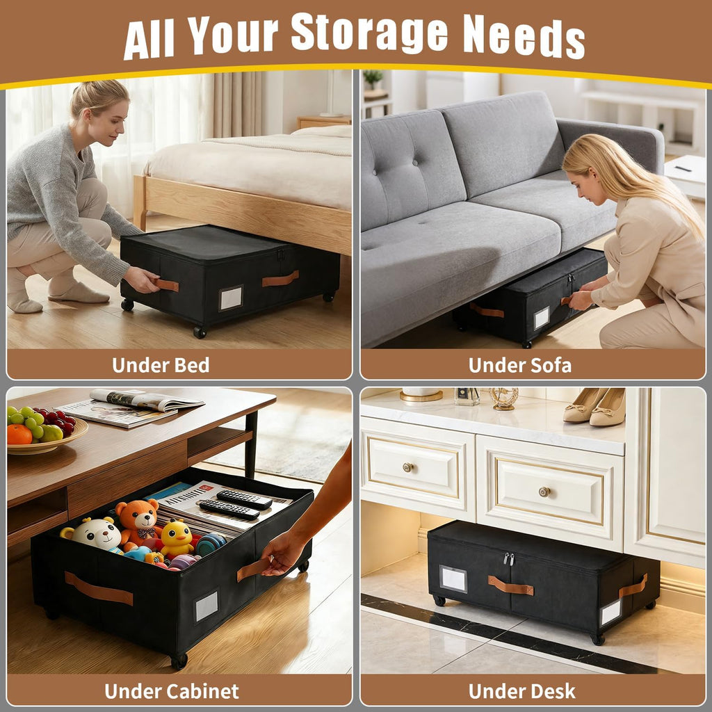 Large Under Bed Storage Containers with Wheels, 2-Pack Underbed Storage Bin
