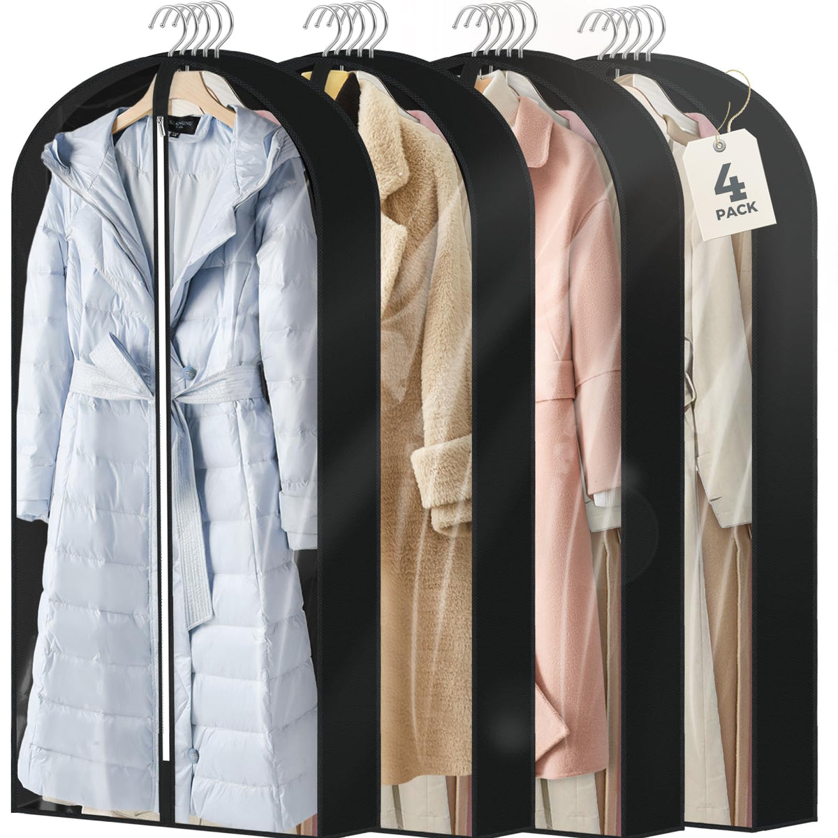 6 pcs 40" Garment Bags for Hanging Clothes, Clear Suit Bags for Closet Storage Clothing Storage, Garment Bags for Travel Covers with 4" Gussets for Coats, Jackets, Shirts and Sweater