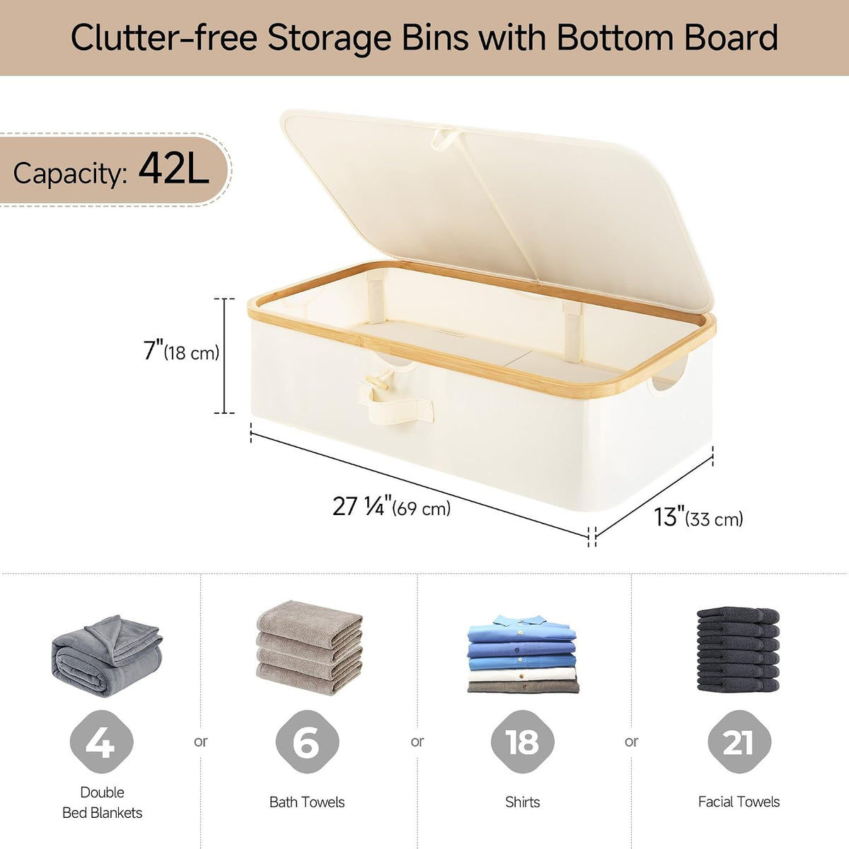 StorageWorks 7" Low Profile Underbed Storage Containers with Bamboo Frame