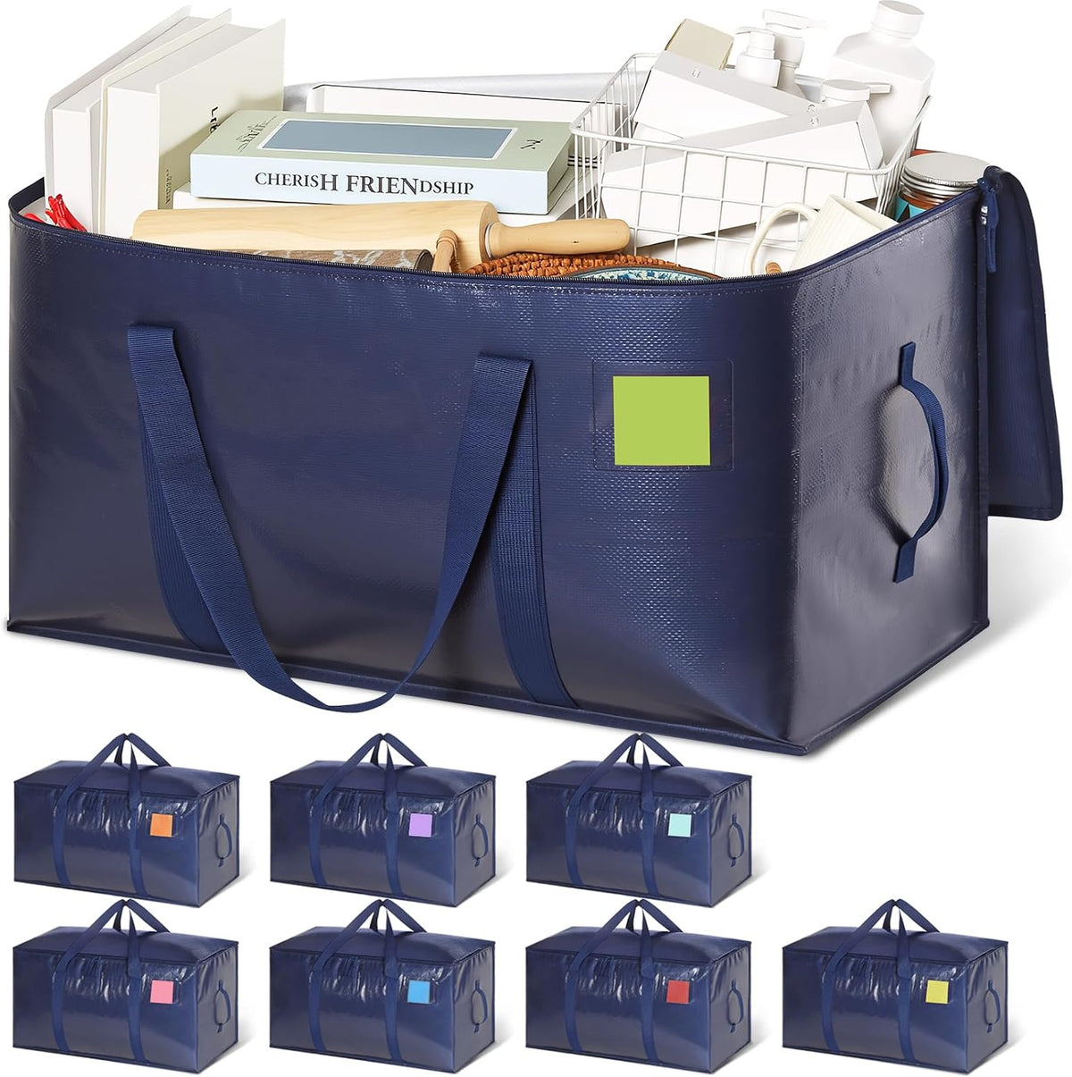 Heavy Duty Moving Bags with Wide‑opening, 8 Pack, 24 Gal, Blue