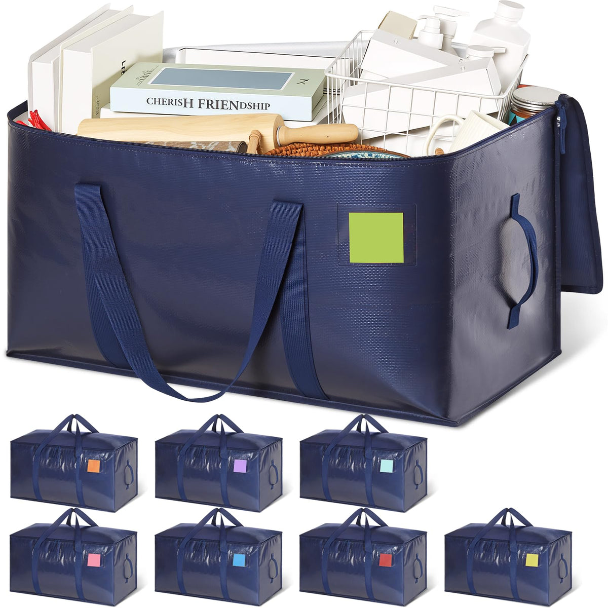 Heavy Duty Moving Bags with Wide‑opening, 8 Pack, 24 Gal, Blue