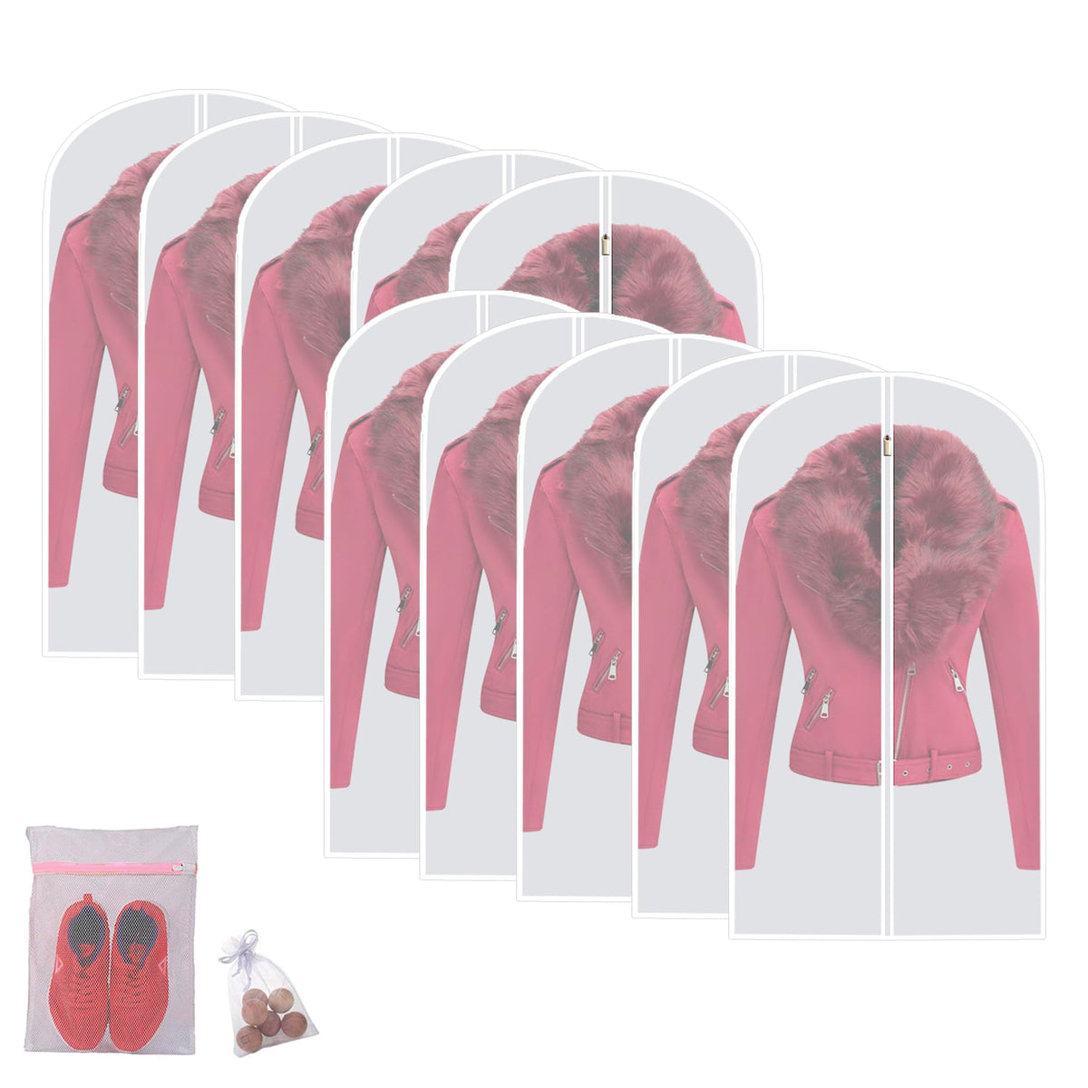 Garment Bags for Hanging Clothes 12 PCS Transparent Waterproof Dustproof Storage for Wardrobe Storage Suit Covers for Closet Cloth Cover Washable Clear Reuse Full Zipper for Suits Gowns 24''x40''
