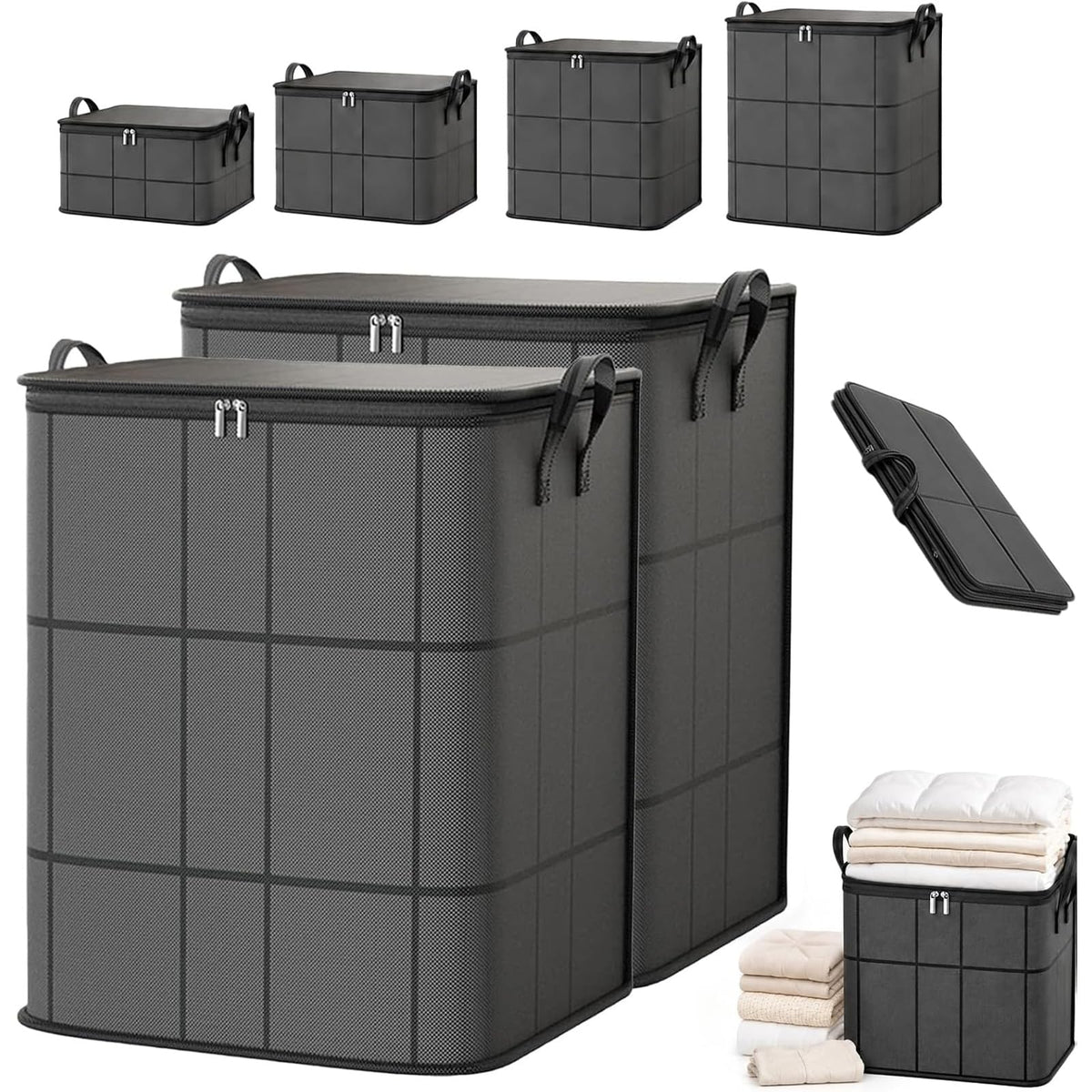 2027 Upgraded XXL Foldable Storage Bag with Reinforced Handles, 220L Fabric Organizer, Portable Moving Storage Bags with Zipper for Bedding, Clothes, Quilts & Moving (3, XXL: 23.6x19.7x27.6 in)