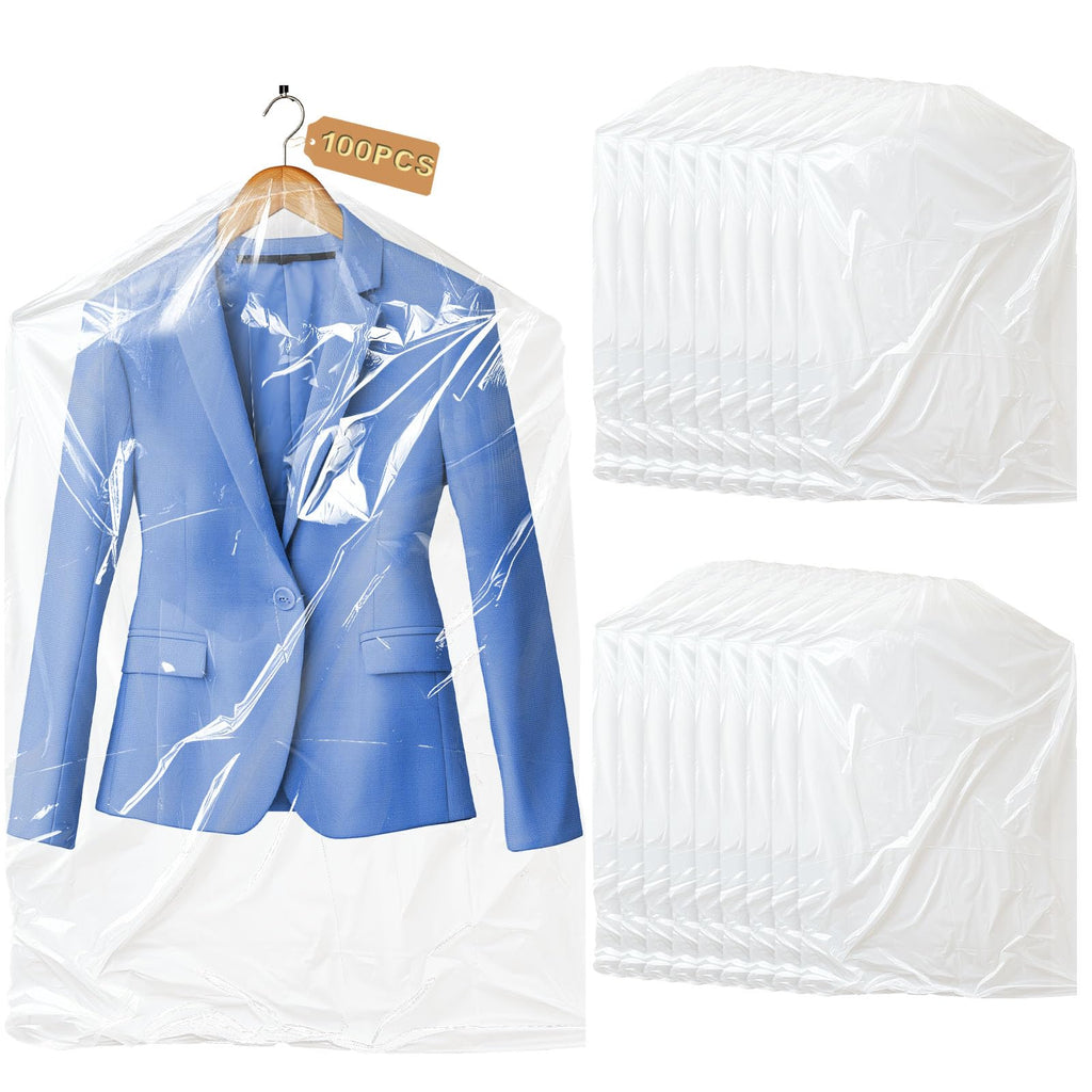 Gretchin 40 Pack Garment Bags - Set of 40, 60x90cm Plastic Dry Cleaning Bags for Hanging Clothes Storage