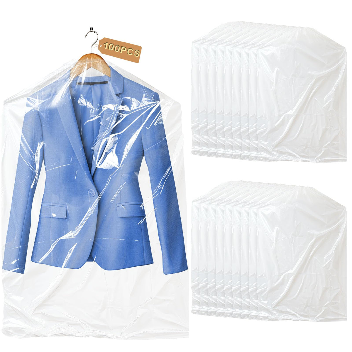 Gretchin 40 Pack Garment Bags - Set of 40, 60x90cm Plastic Dry Cleaning Bags for Hanging Clothes Storage