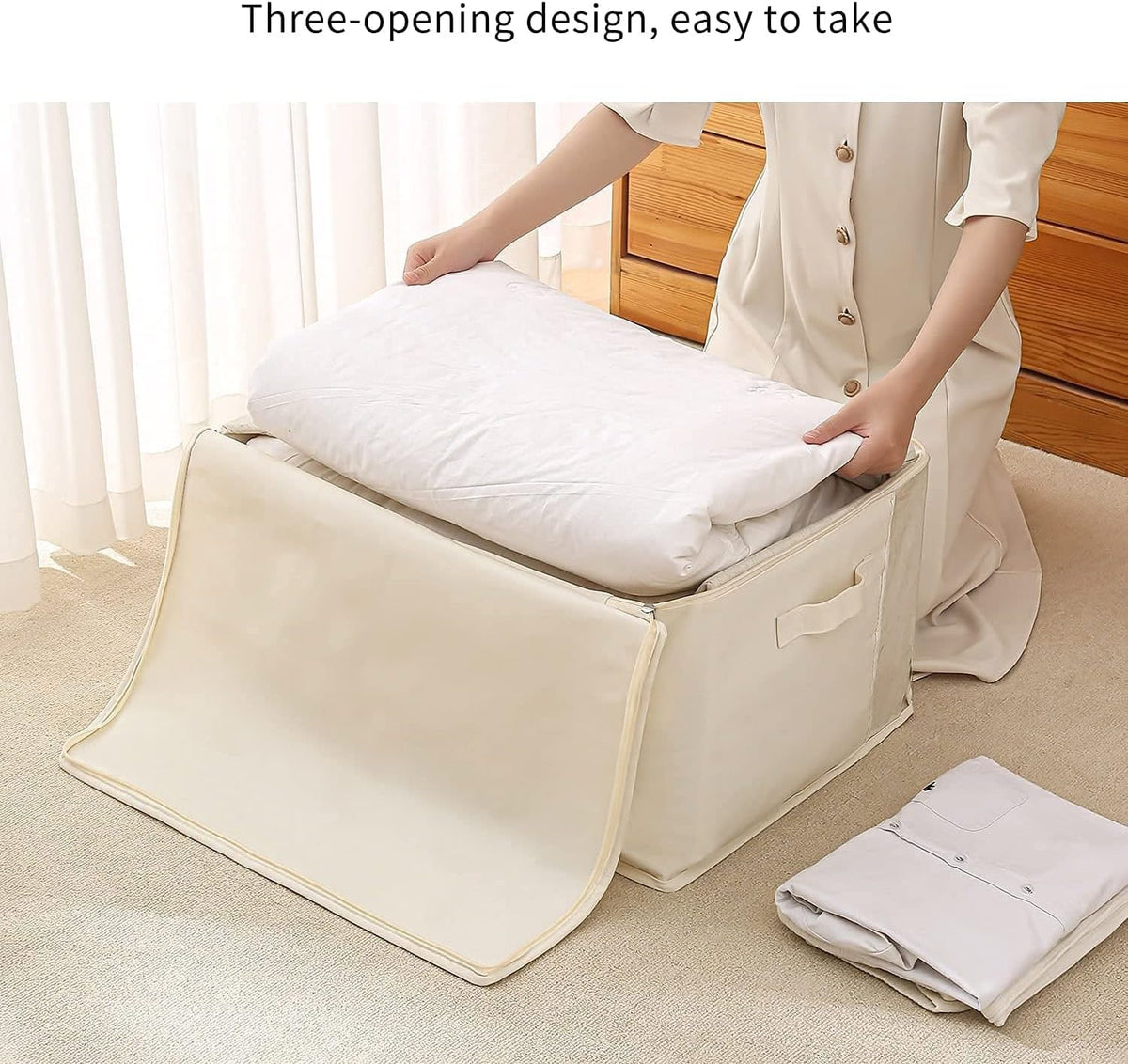 3 Pack Canvas Comforter Storage Bags for Clothes & King Comforters, Natural
