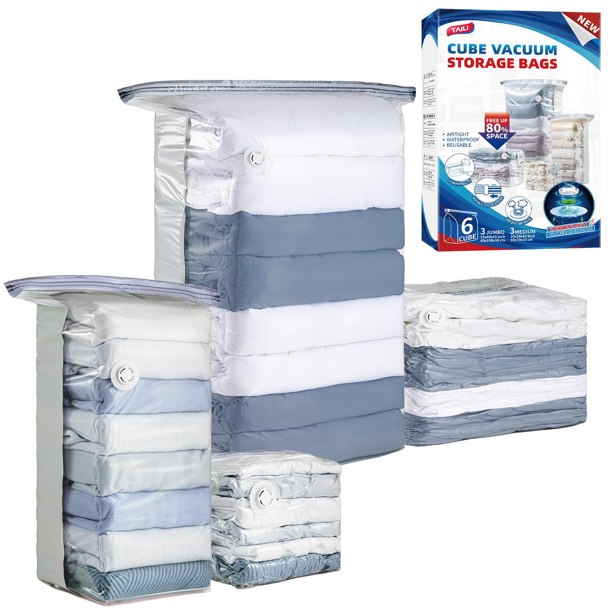 TAILI Vacuum Storage Bags 4 Pack, Jumbo Cube (31x40x15 Inch), Cream