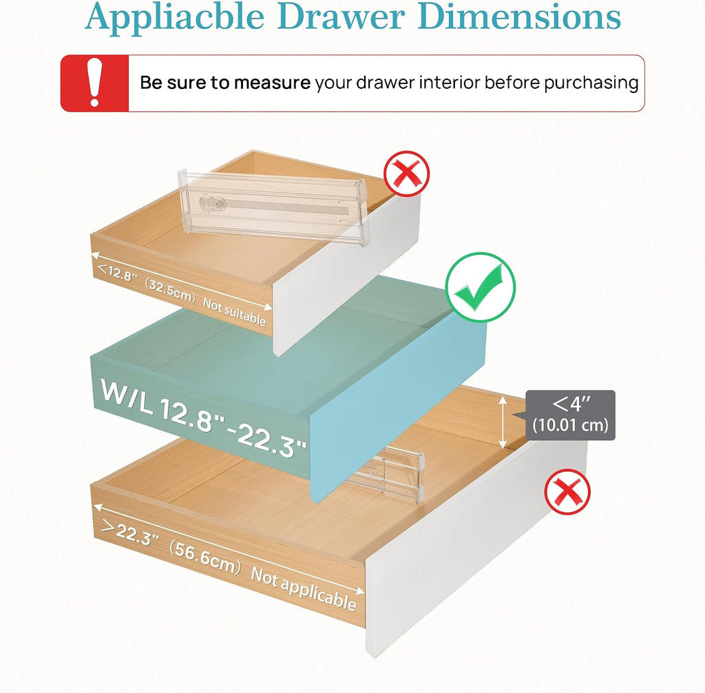 Vtopmart 4" Regular Upgrade Drawer Dividers for Clothes, 12.8"-22.3" 8 Pack