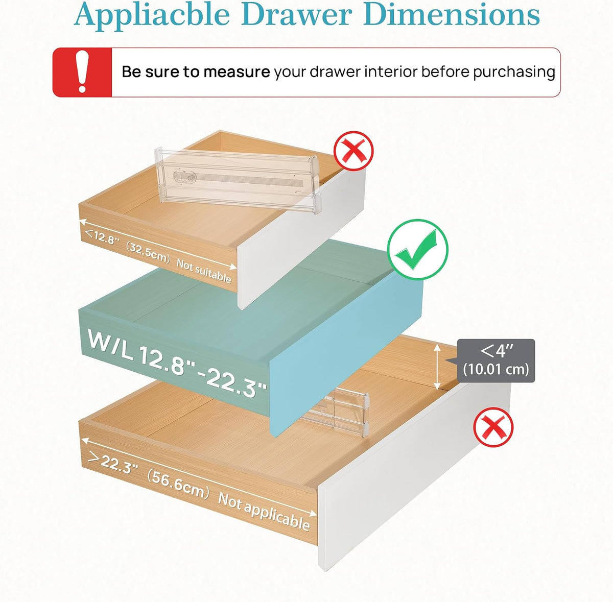 Vtopmart 4" Regular Upgrade Drawer Dividers for Clothes, 12.8"-22.3" 4 Pack
