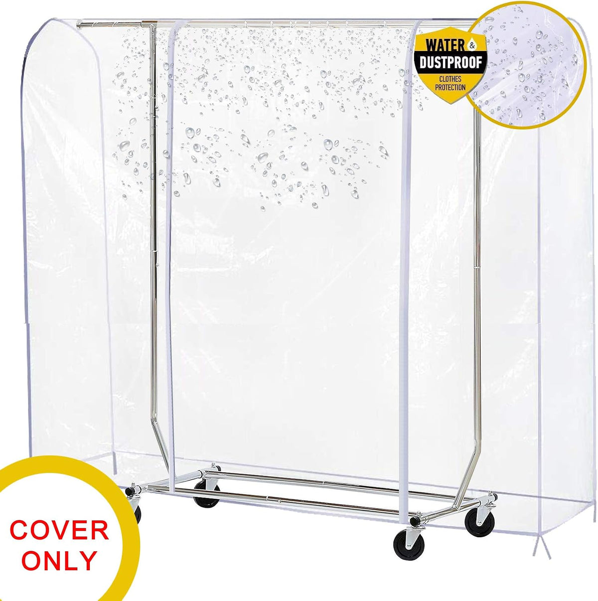 Ruibo Clear Garment Rack Cover Dustproof Clothes Rack Cover with 2 Durable Zipper/Clothing Waterproof Protector (L:71x20x60 inch)