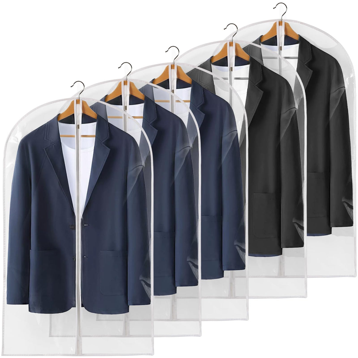 40" All Clear Garment Bags for Hanging Clothes, 12 Packs Suit Bags for Closet Storage, Plastic Waterproof Suit Cover Bags with Zipper for Coats, Jackets, Shirts (Set of 12)