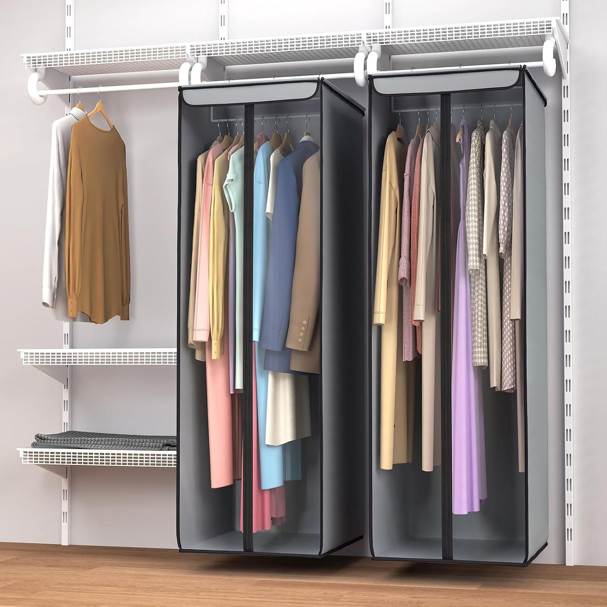 Univivi Garment Bags for Hanging Clothes, Cloth Bag 54 In, 2 PCS, Grey