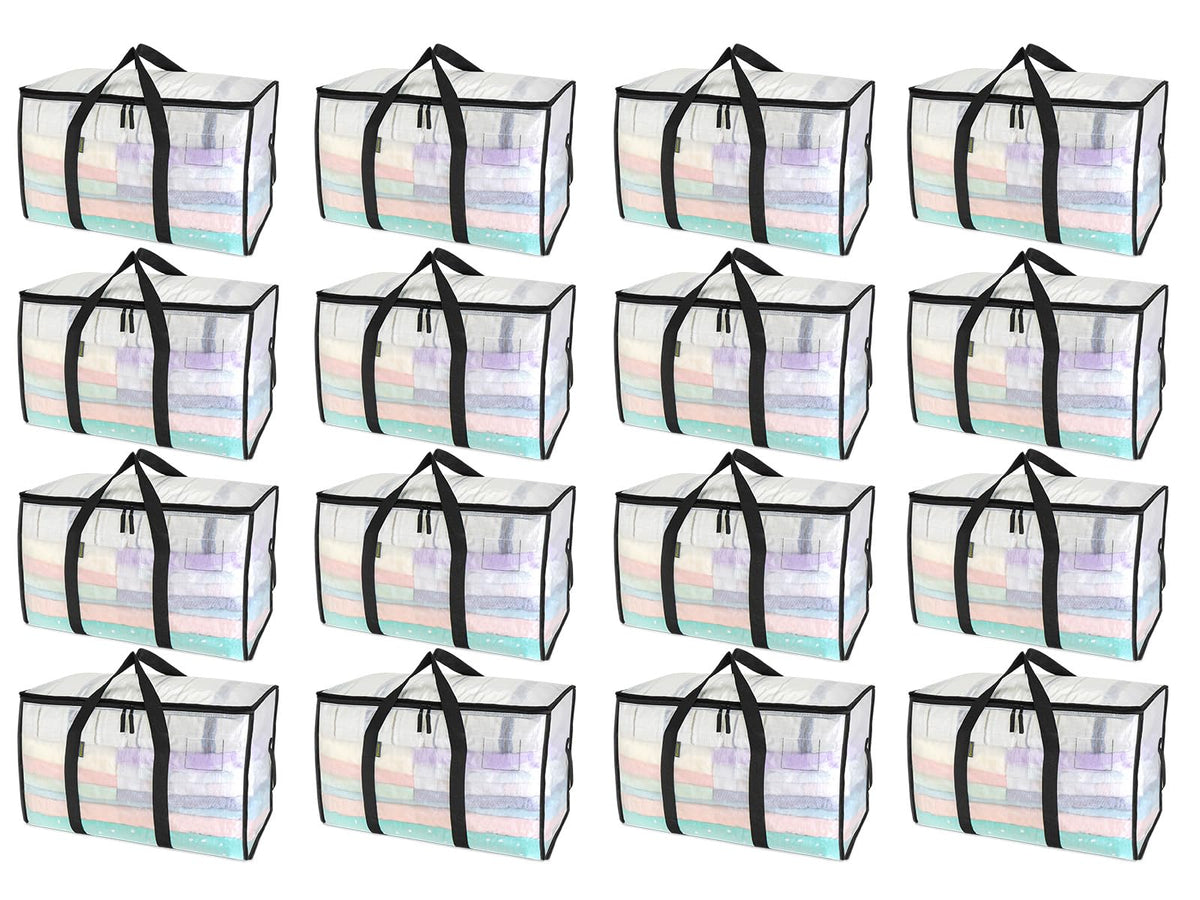 BALEINE 6-Pack Oversized Moving Bags with Reinforced Handles, Heavy-Duty Storage Tote for Clothes, Moving Supplies (Clear, 6-Pack)