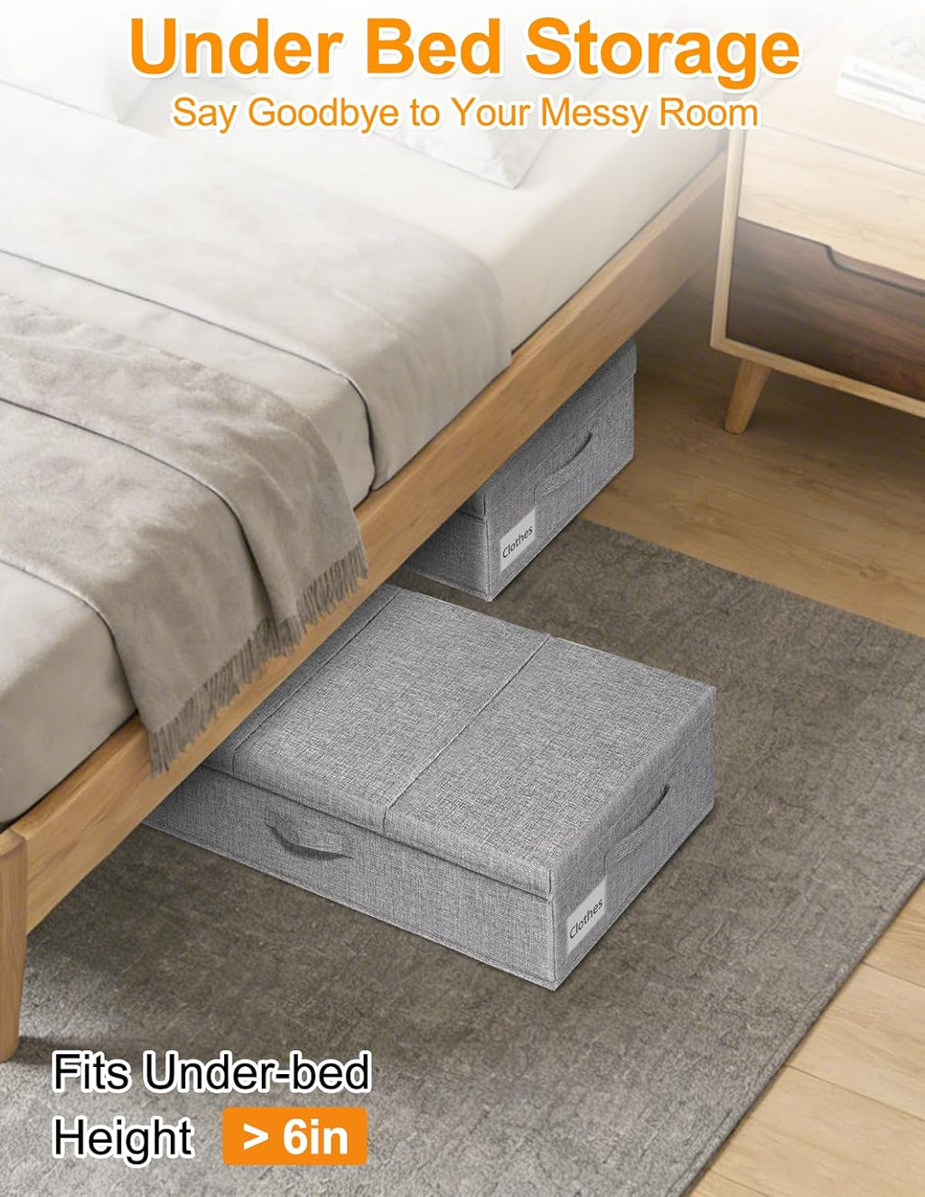 punemi 6 in Tall Under Bed Storage Containers with Lids, 2 Pack, Grey