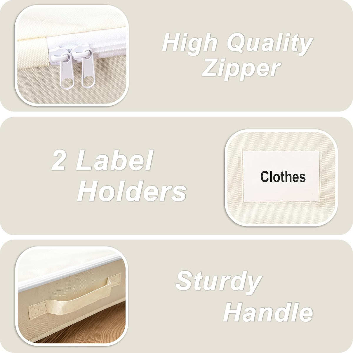 Vincona Under Bed Storage with Wheels, 2 Pack Under Bed Storage Containers with Label Holders for Clothes, Shoes and Blankets, Rolling Underbed Shoe Organizer with Cover, Beige (30.71x15.7x7.28 in)