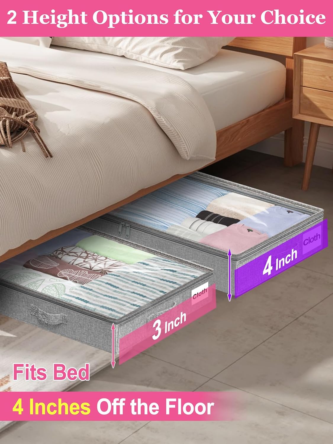 3-in Low Profile Under Bed Storage, No Structure, 2-Pack, Gray