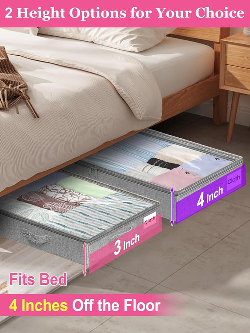 3-in Low Profile Under Bed Storage, No Structure, 2-Pack, Gray