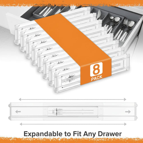 Acrylic Drawer Dividers – Adjustable 11–20.8 Inch Expandable Deep Dresser Drawer Dividers – Clear Plastic Drawer Separators for Baby Clothes, Underwear, Kitchen & Office Storage.