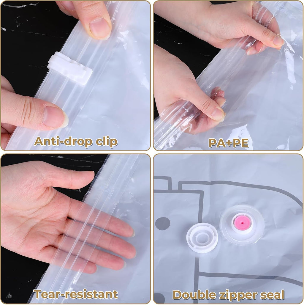 6 Pcs Hanging Vacuum Seal Bags for Clothing, Reusable Compressed Space Saver Vacuum Storage Bags 43.3 x27.6 Inch Vacuum Seal Storage Bag for Closet Organizer Suits Dress Coats Jackets, Clear