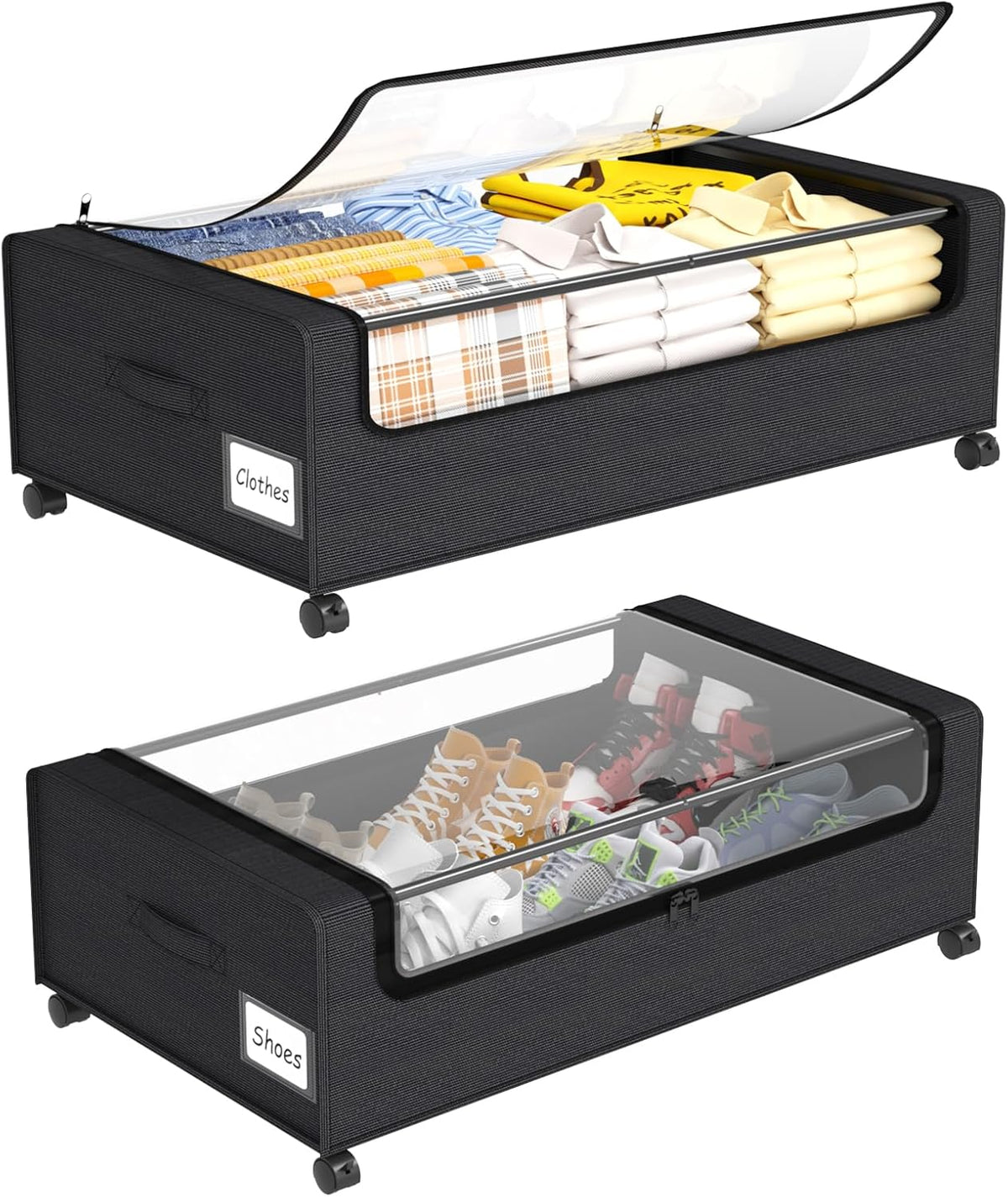 Webetop Under Bed Storage Containers with Wheels, Clear Lid, 2-Pack