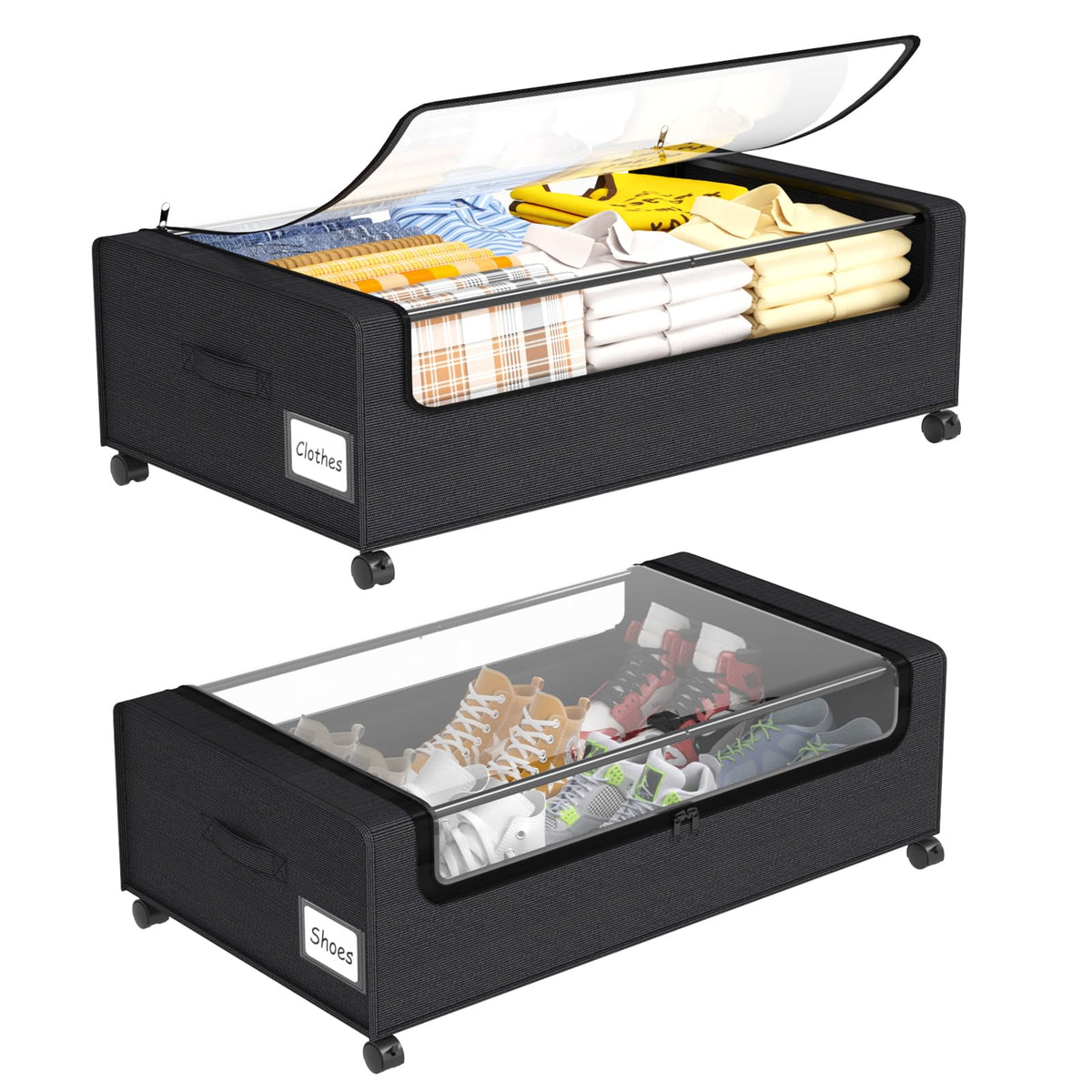 Webetop Under Bed Storage Containers with Wheels, Clear Lid, 2-Pack