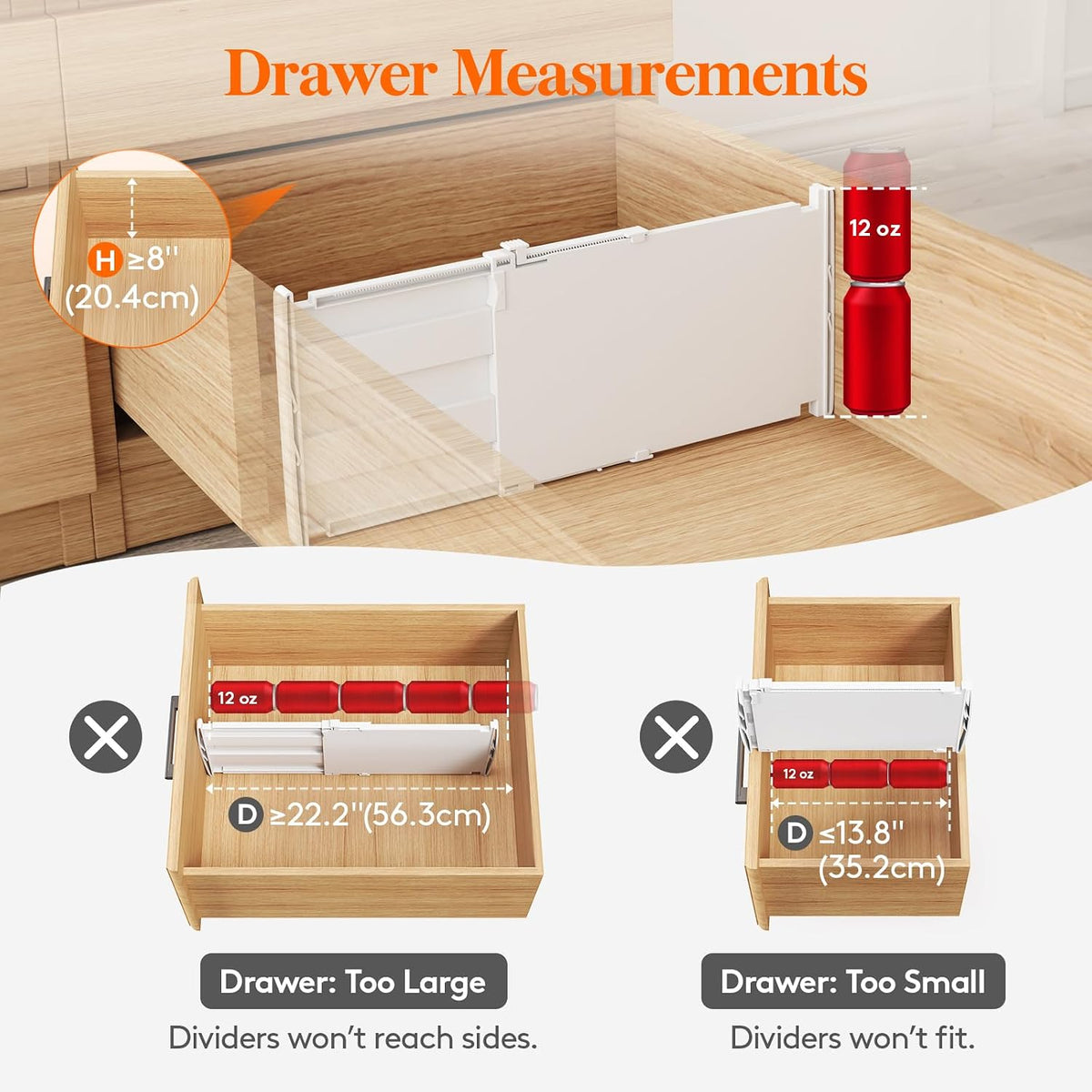 Lifewit 8" Tall Drawer Dividers, Adjustable Deep Drawer Organizer Clothes