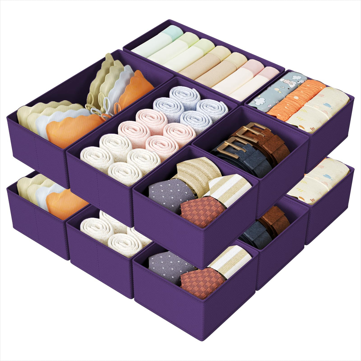 DIMJ Drawer Organizers Clothes, Dresser Organizer Bins for Baby Clothes,Underwear and Sock, Fabric Closet Organization and Storage Boxs, Drawer Dividers for Nursery, Clothing, Tie - 4 Pack, Beige