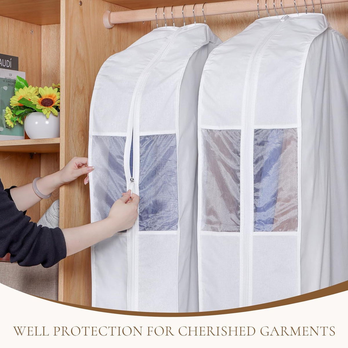 Univivi 40 Inch Cotton Garment Bags for Hanging Clothes 2 Pack, White