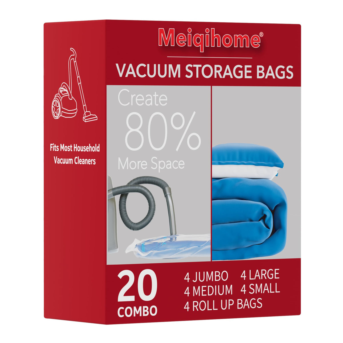 MEIQIHOME Vacuum Storage Bags, Space Saver Sealer Bags,Vacuum seal bags for clothing, Pillows, Comforters, Blankets, Bedding,Travel,7 Jumbo