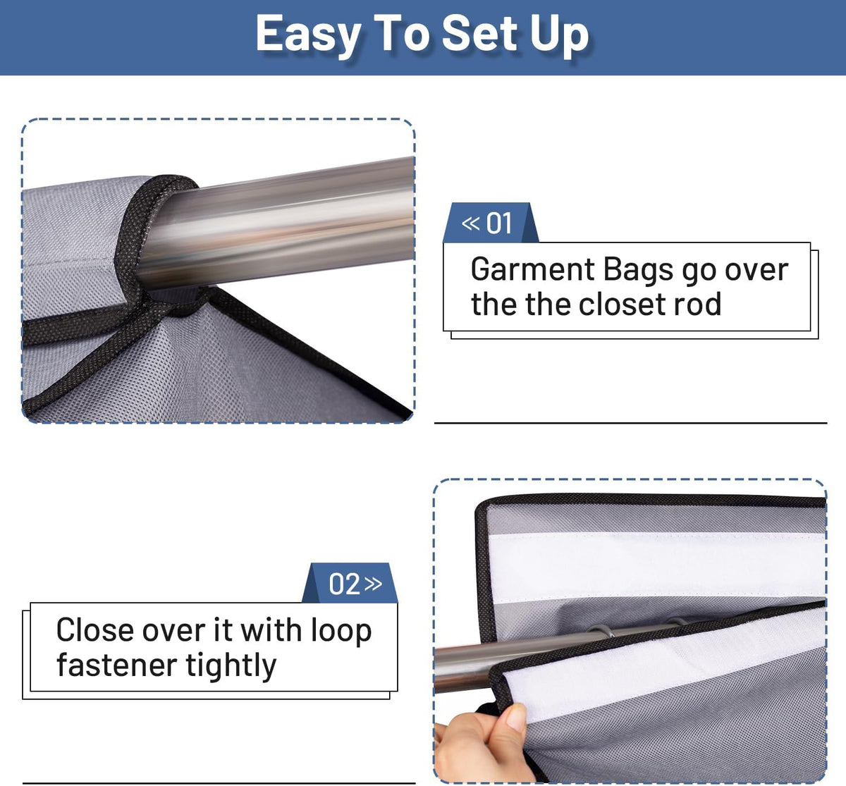 SLEEPING LAMB 54'' Hanging Garment Bags for Closet Storage Sealed Completely Jackets Coats Suits Clothes Rack Cover for Wardrobe with Clear PVC Window, 2 Packs, Grey(Hanging Rod Not Included)