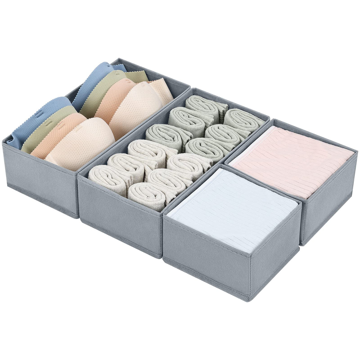 DIMJ Drawer Organizers Clothes, Dresser Organizer Bins for Baby Clothes,Underwear and Sock, Fabric Closet Organization and Storage Boxs, Drawer Dividers for Nursery, Clothing, Tie - 4 Pack, Beige