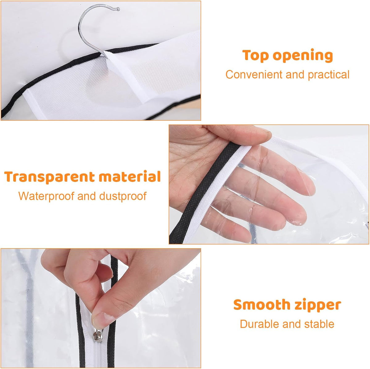 4 Pack Clear Garment Bags, 40" With 10" Gusset, Side Zipper