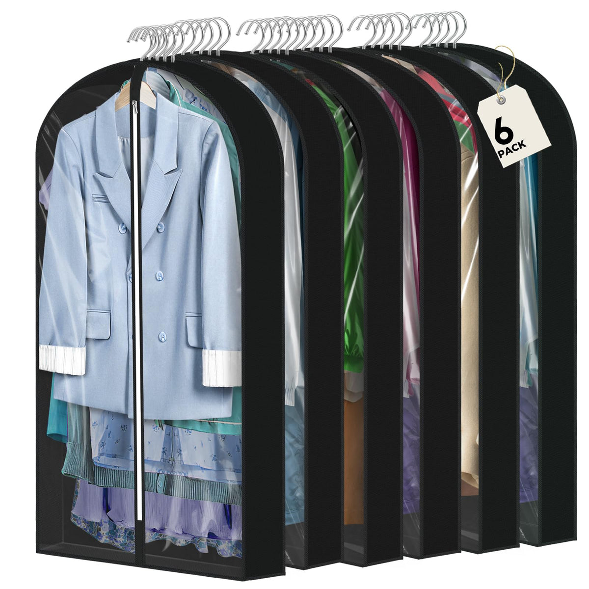 6 pcs 40" Garment Bags for Hanging Clothes, Clear Suit Bags for Closet Storage Clothing Storage, Garment Bags for Travel Covers with 4" Gussets for Coats, Jackets, Shirts and Sweater